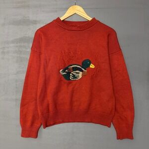 True Vintgae Mallard Duck Graphic Sweater Orange Crewneck Knit Acrylic 60s Large